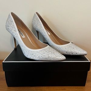Nina “Nickie” White Satin Rhinestone Heels - Bridal Shoes